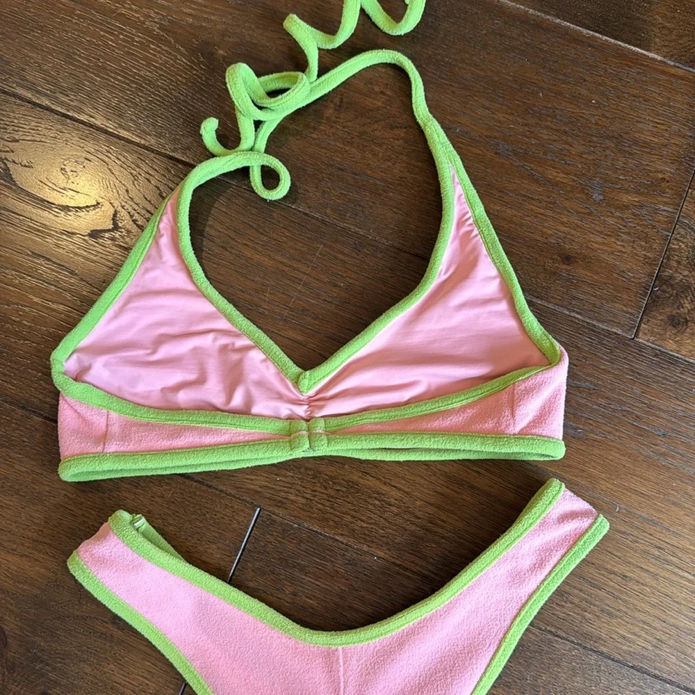 Frankie's Bikinis - Halter Top & Sawyer Terry Cheeky Bikini Bottom - Size: Large